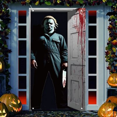 Halloween Door Cover Michael Myers Horror Movie Door Banner Decor Trick or Treat Holiday Decor
