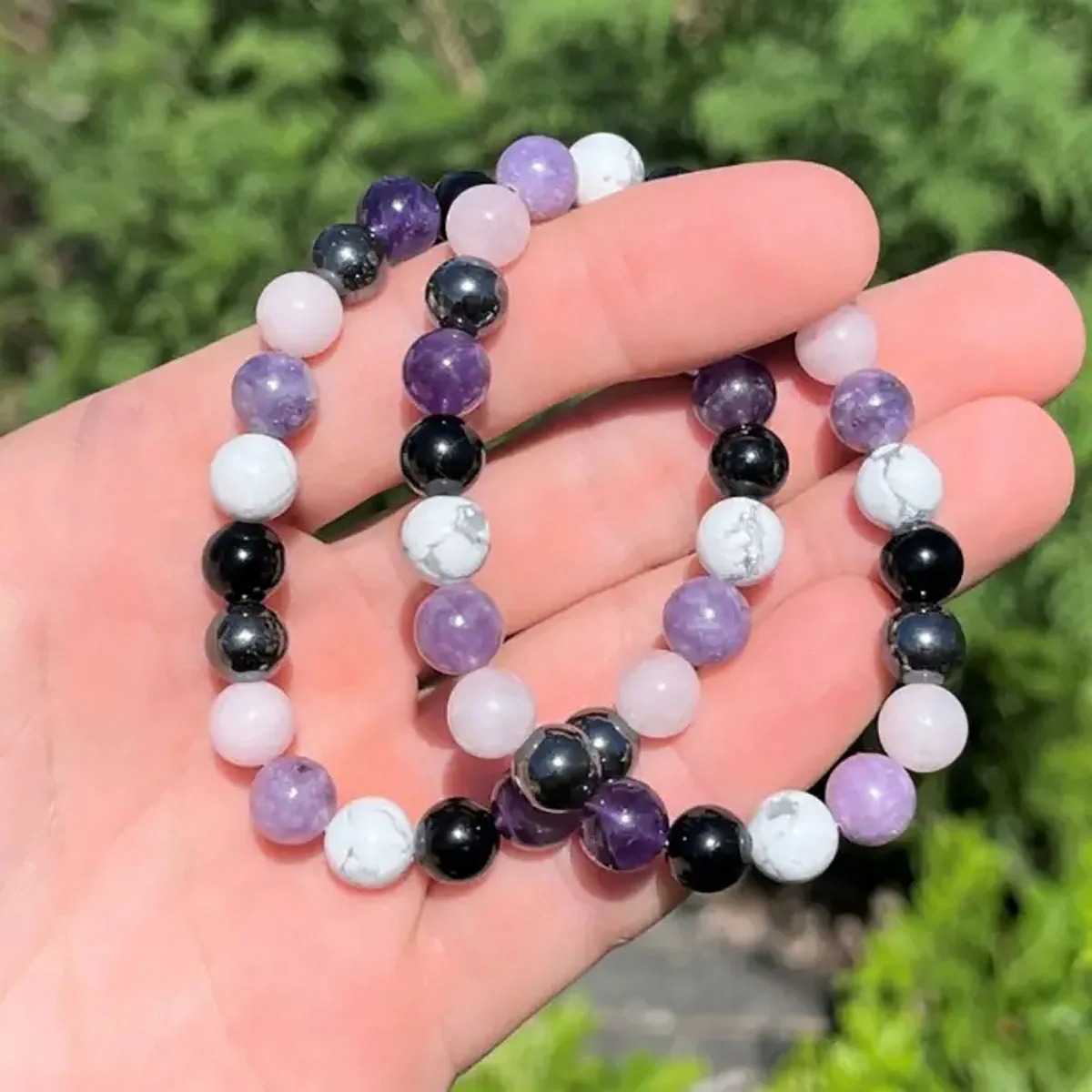Anty Anxiety Relief Crystal Bracelet Amethyst & Black Tourmaline 8mm Anty Anxiety Relief Crystal Bracelet Amethyst & Black Tourmaline 8mm