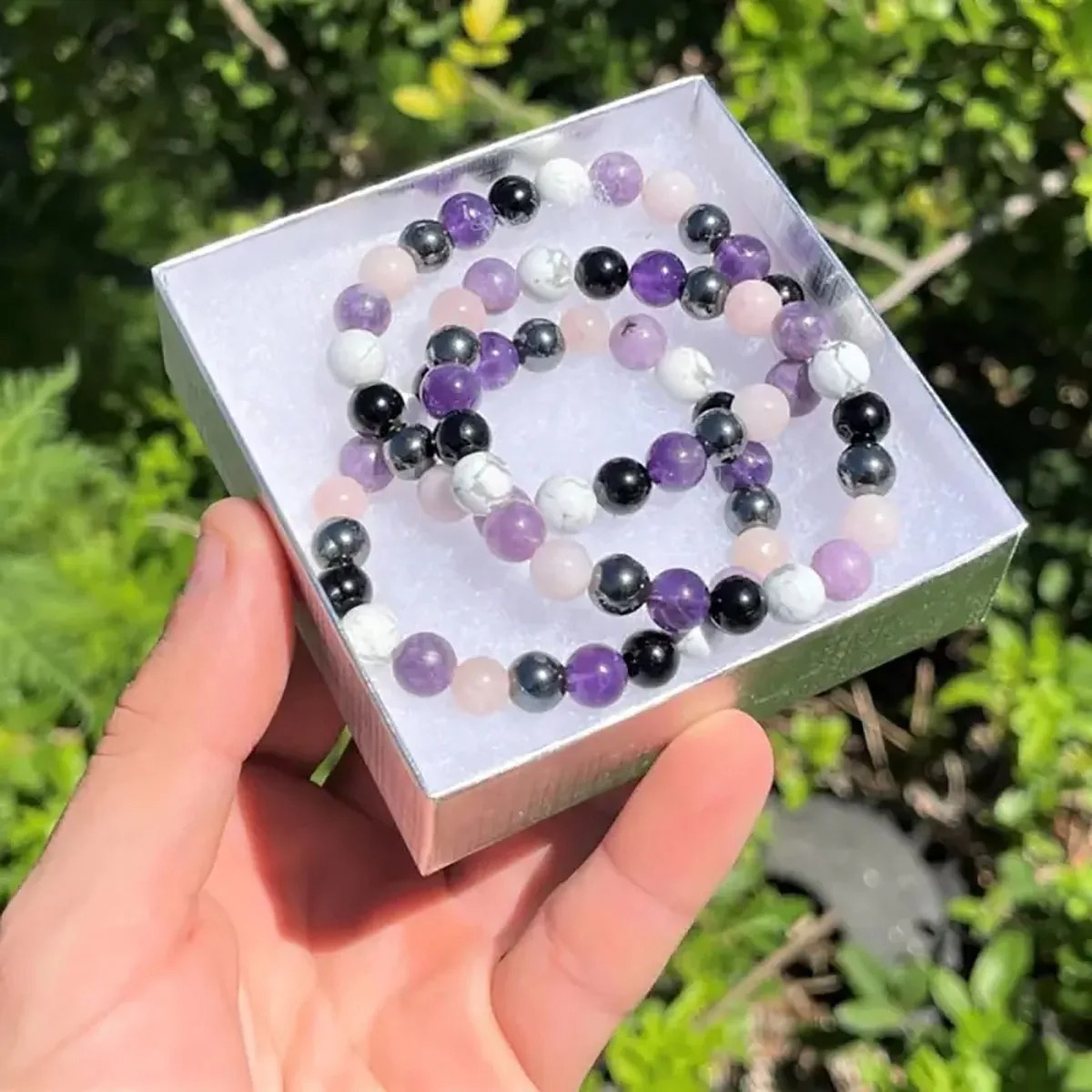Anty Anxiety Relief Crystal Bracelet Amethyst & Black Tourmaline 8mm Anty Anxiety Relief Crystal Bracelet Amethyst & Black Tourmaline 8mm