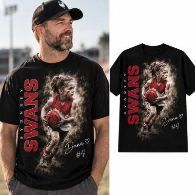 Personalized Footy Tshirt Nostaligia Image Player name Number for fans