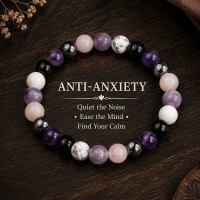Anty Anxiety Relief Crystal Bracelet Amethyst & Black Tourmaline 8mm