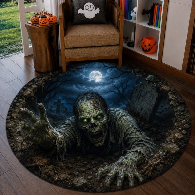 Round rug Zombie Illusion halloween Floor Mat for Living Room & Bedroom