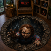 Round rug Chucky Horror Illusion halloween Floor Mat for Living Room & Bedroom