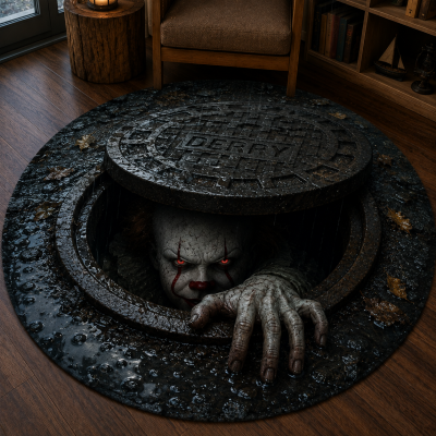 Round rug Pennywise IT Horror Illusion halloween Floor Mat for Living Room & Bedroom