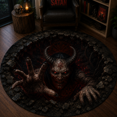 Round rug Satan Horror Illusion halloween Floor Mat for Living Room & Bedroom