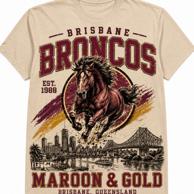 Vintage Brisbane Broncos Brisbane graphic shirt for footy fans
