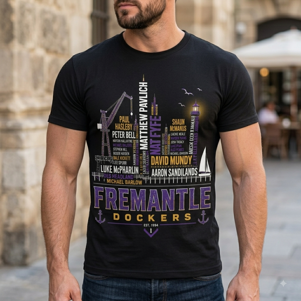 Fremantle Dockers Landmark Typography Player Shirt Gift for Footy Fans Fremantle Dockers Landmark Typography Player Shirt Gift for Footy Fans