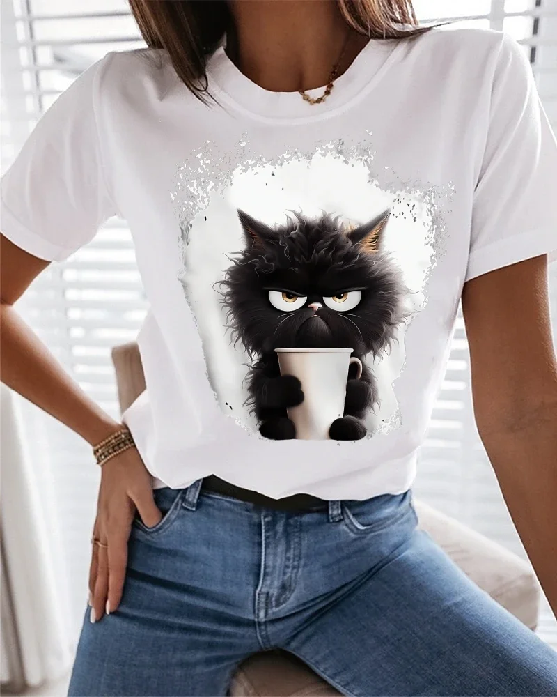 Lovely Cat Paw Heart Print T-Shirt For Women Lovely Cat Paw Heart Print T-Shirt For Women