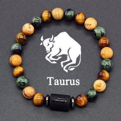 Taurus Zodiac Bracelet handmade Citrine & Tiger’s Eye Natural Stone Jewelry