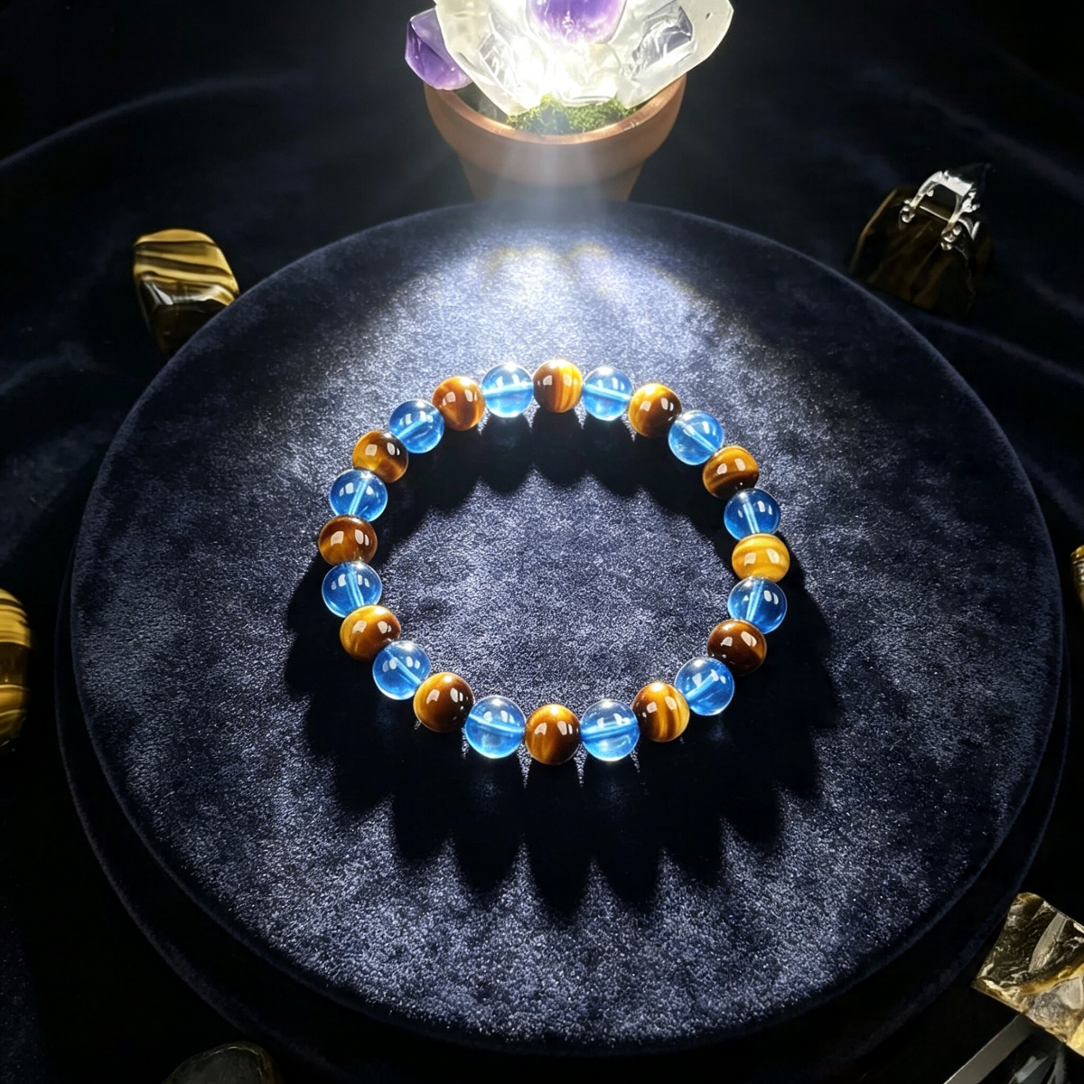 Bracelet Natural Stone handmade Yellow Tiger Eye Blue Glass Bead Attract Wealth and Lucky Energy gift Bracelet Natural Stone handmade Yellow Tiger Eye Blue Glass Bead Attract Wealth and Lucky Energy gift