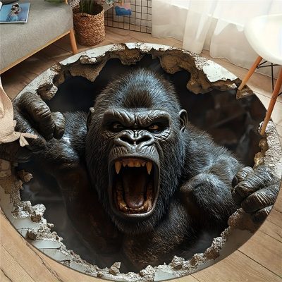 Round rug Kingkong Illusion Floor Mat for Living Room & Bedroom