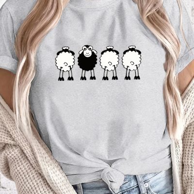 Four Sheep Cartoon T-shirts For Women