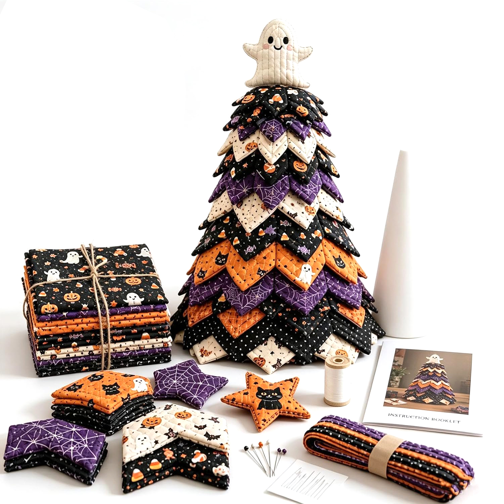 Vintage Black Cat Halloween Quilted Fabric Tree Vintage Black Cat Halloween Quilted Fabric Tree
