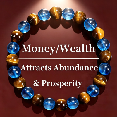 Bracelet Natural Stone handmade Yellow Tiger Eye Blue Glass Bead Attract Wealth and Lucky Energy gift Bracelet Natural Stone handmade Yellow Tiger Eye Blue Glass Bead Attract Wealth and Lucky Energy gift