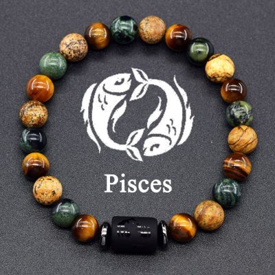 Aquarius Zodiac Bracelet handmade Natural Black Onyx & Tiger’s Eye Stone Jewelry Pisces Zodiac Bracelet handmade Natural Black Onyx & Tiger’s Eye Stone Jewelry