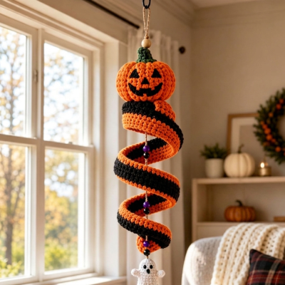 Halloween Crochet Ornament Pumpkin Handmade Hanging