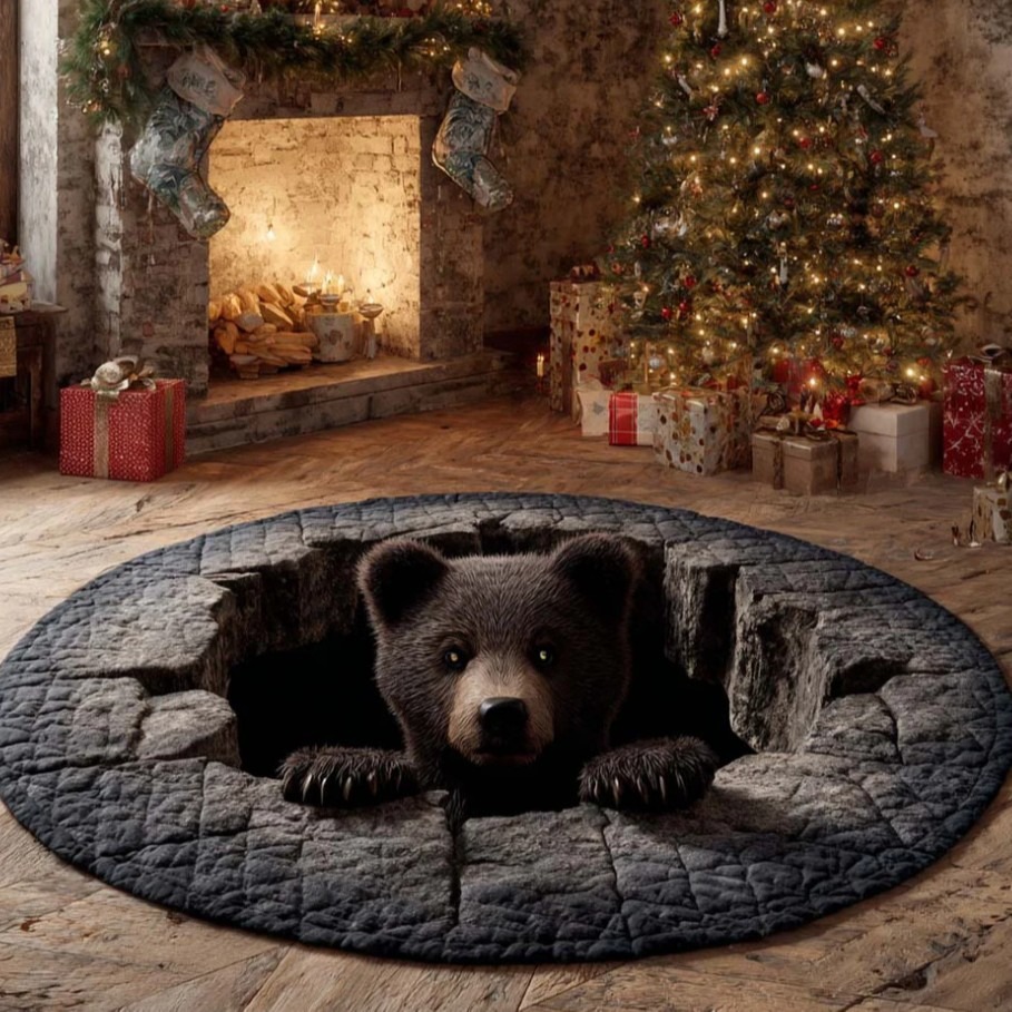 Round rug Bear Cave Illusion Floor Mat for Living Room & Bedroom Round rug Bear Cave Illusion Floor Mat for Living Room & Bedroom