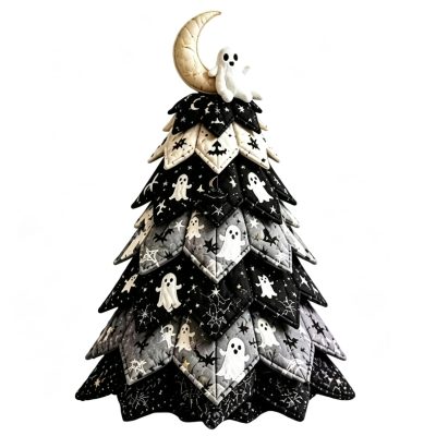 Vintage Black Cat Halloween Quilted Fabric Tree