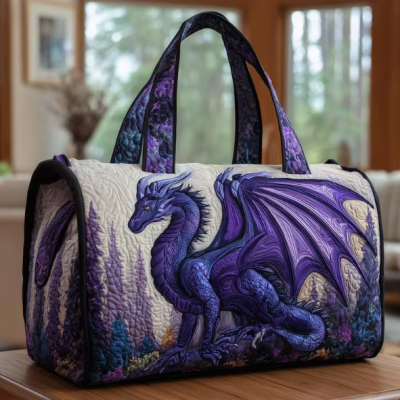 Quilted Weekend Bag Puple Dragon Fantasty Gift Hiking Camping Picnic Travel