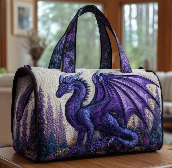 Quilted Weekend Bag Puple Dragon Fantasty Gift Hiking Camping Picnic Travel Quilted Weekend Bag Puple Dragon Fantasty Gift Hiking Camping Picnic Travel