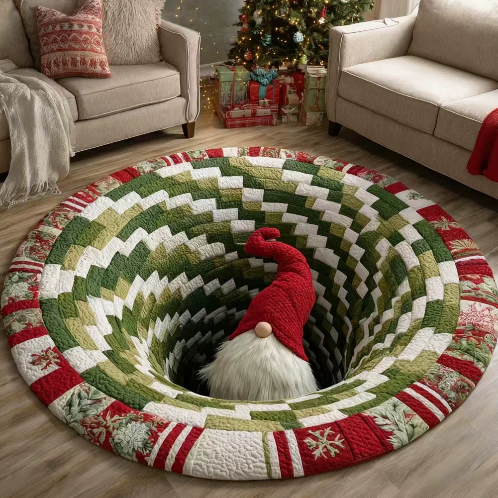 Round rug Gnome Christmas Illusion Xmas Floor Mat for Christmas v5 Round rug Gnome Christmas Illusion Xmas Floor Mat for Christmas v5
