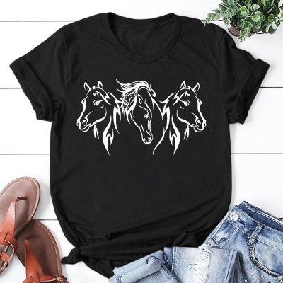 Cute Horse Head Print T-shirts For Women