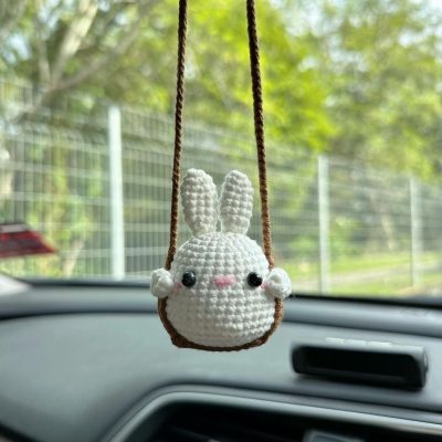 Crochet Bunny Car Hanging – Handmade Mini Knitting Ornament Gift for Halloween and Christmas Crochet Bunny Car Hanging – Handmade Mini Knitting Ornament Gift for Halloween and Christmas