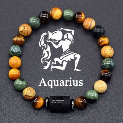 Aquarius Zodiac Bracelet handmade Natural Black Onyx & Tiger’s Eye Stone Jewelry Aquarius Zodiac Bracelet handmade Natural Black Onyx & Tiger’s Eye Stone Jewelry