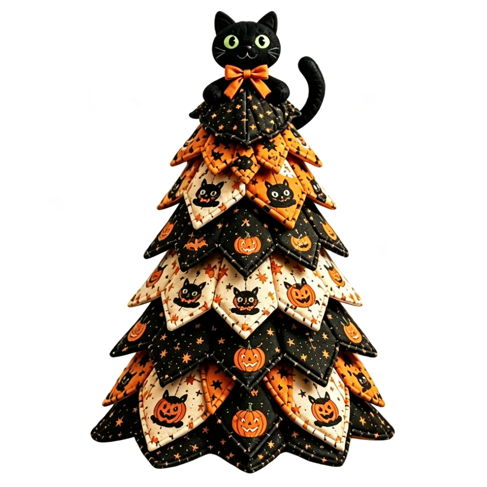 Vintage Black Cat Halloween Quilted Fabric Tree Vintage Black Cat Halloween Quilted Fabric Tree