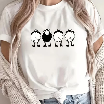 Four Sheep Cartoon T-shirts For Women