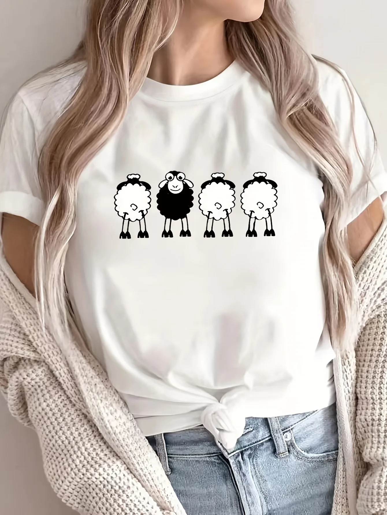 Four Sheep Cartoon T-shirts For Women Four Sheep Cartoon T-shirts For Women