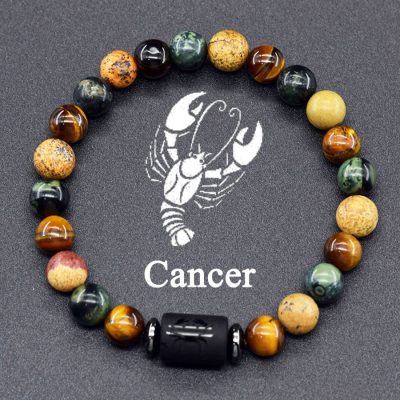 Aquarius Zodiac Bracelet handmade Natural Black Onyx & Tiger’s Eye Stone Jewelry Cancer Zodiac Bracelet handmade Natural Black Onyx & Tiger’s Eye Stone Jewelry