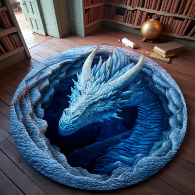 Round rug Frost Dragon Illusion Floor Mat for Living Room & Bedroom
