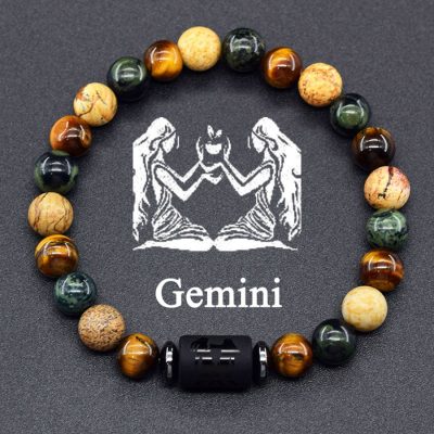 Aquarius Zodiac Bracelet handmade Natural Black Onyx & Tiger’s Eye Stone Jewelry Gemini Zodiac Bracelet handmade Natural Black Onyx & Tiger’s Eye Stone Jewelry
