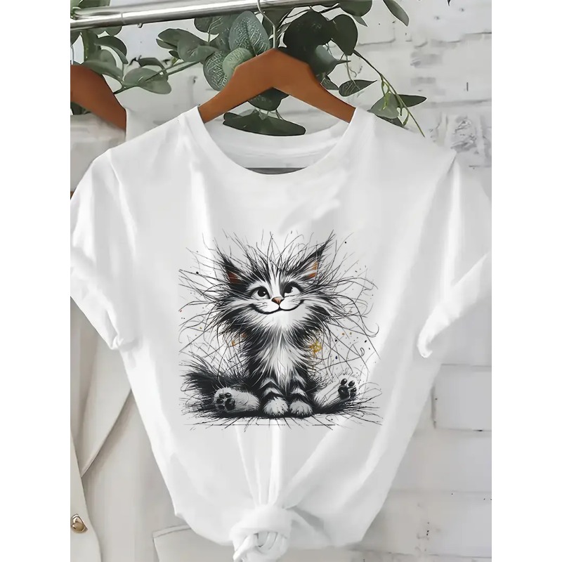 Art Kawaii Fuzzy Cat T-Shirt For Women Art Kawaii Fuzzy Cat T-Shirt For Women