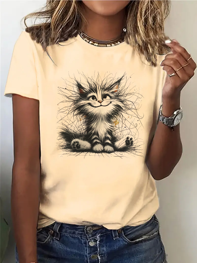 Lovely Cat Paw Heart Print T-Shirt For Women Lovely Cat Paw Heart Print T-Shirt For Women