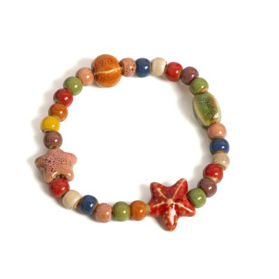 Handmade Starfish & Seashell Beaded Bracelet, Colorful Boho Beach Jewelry for Women