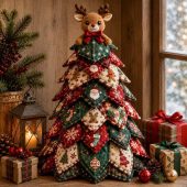 Quilted Fabric Tree Christmas Reindeer Decor