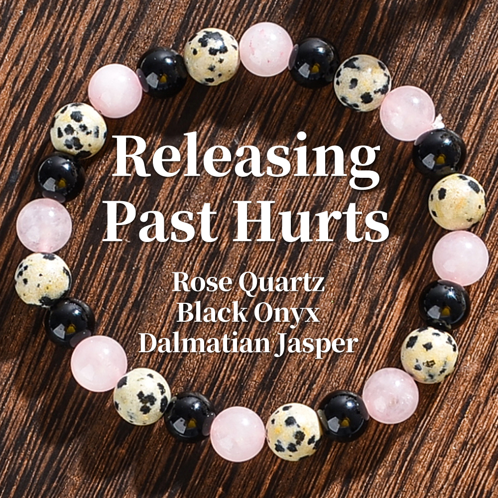 Handmade Natural Stone Bracelet ,pink Crystal, Black Agate , Spotted Gemstone Emotional Healing and Anxiety Relief Handmade Natural Stone Bracelet ,pink Crystal, Black Agate , Spotted Gemstone Emotional Healing and Anxiety Relief