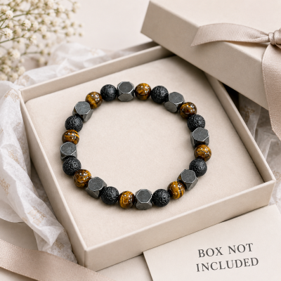 Hand Made Natural Stone Bracelet Tiger Eye & Hematite