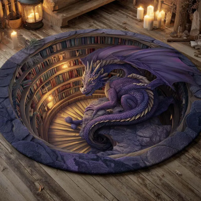Round Rug Purple Kitten Dragon Illusion Fantasy Floor Mat for Living Room & Bedroom Round Rug Purple Kitten Dragon Illusion Fantasy Floor Mat for Living Room & Bedroom