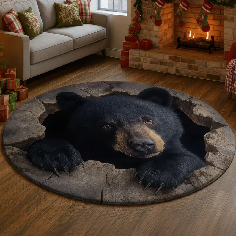 Round rug Bear Den Illusion Floor Mat for Living Room & Bedroom Round rug Bear Den Illusion Floor Mat for Living Room & Bedroom