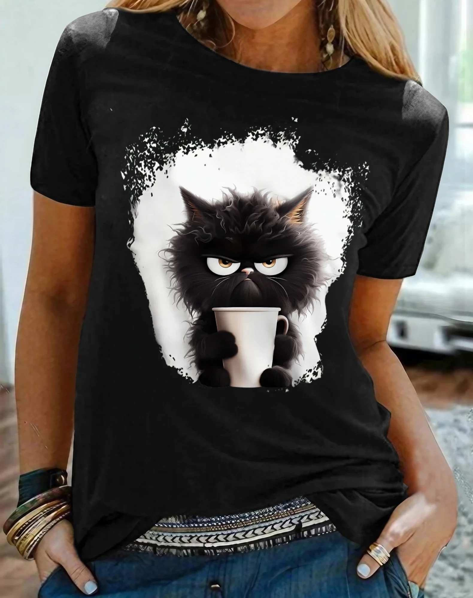 Lovely Cat Paw Heart Print T-Shirt For Women Lovely Cat Paw Heart Print T-Shirt For Women