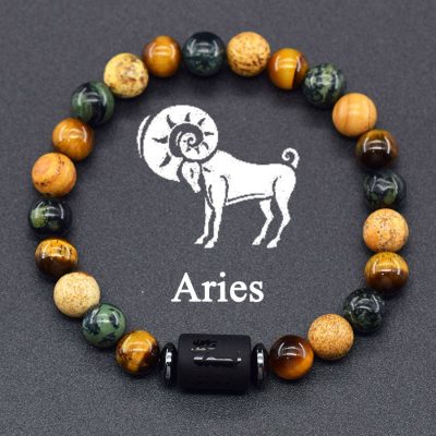 Aquarius Zodiac Bracelet handmade Natural Black Onyx & Tiger’s Eye Stone Jewelry Arie Zodiac Bracelet handmade Natural Black Onyx & Tiger’s Eye Stone Jewelry