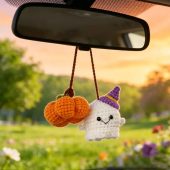 Halloween Crochet Ghost and pumpkin Car Hanging Handmade Mini Knitting Ornament