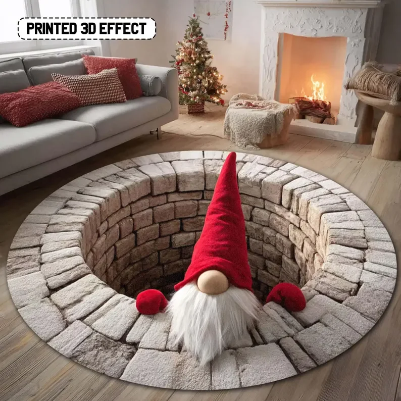 Round rug Gnome Christmas Illusion Xmas Floor Mat for Christmas v5 Round rug Gnome Christmas Illusion Xmas Floor Mat for Christmas v5