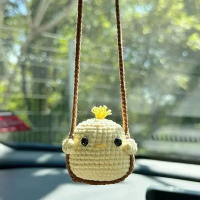 Crochet Bunny Car Hanging – Handmade Mini Knitting Ornament Gift for Halloween and Christmas