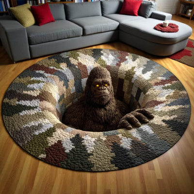 Round rug Bigfoot Illusion Floor Mat for Living Room & Bedroom