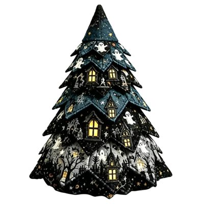 Vintage Black Cat Halloween Quilted Fabric Tree
