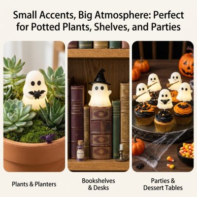 9PCS Halloween Mini Ghost Statue, Luminous Glow in the Dark Ornament, Cute Spooky Table Decor